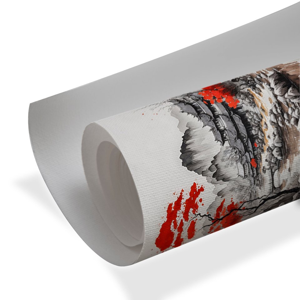 Modern wall art with red trees and oriental pavilion landscape luxury wall decor