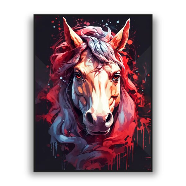 Abstract horse wall art in red and black luxury wall decor style