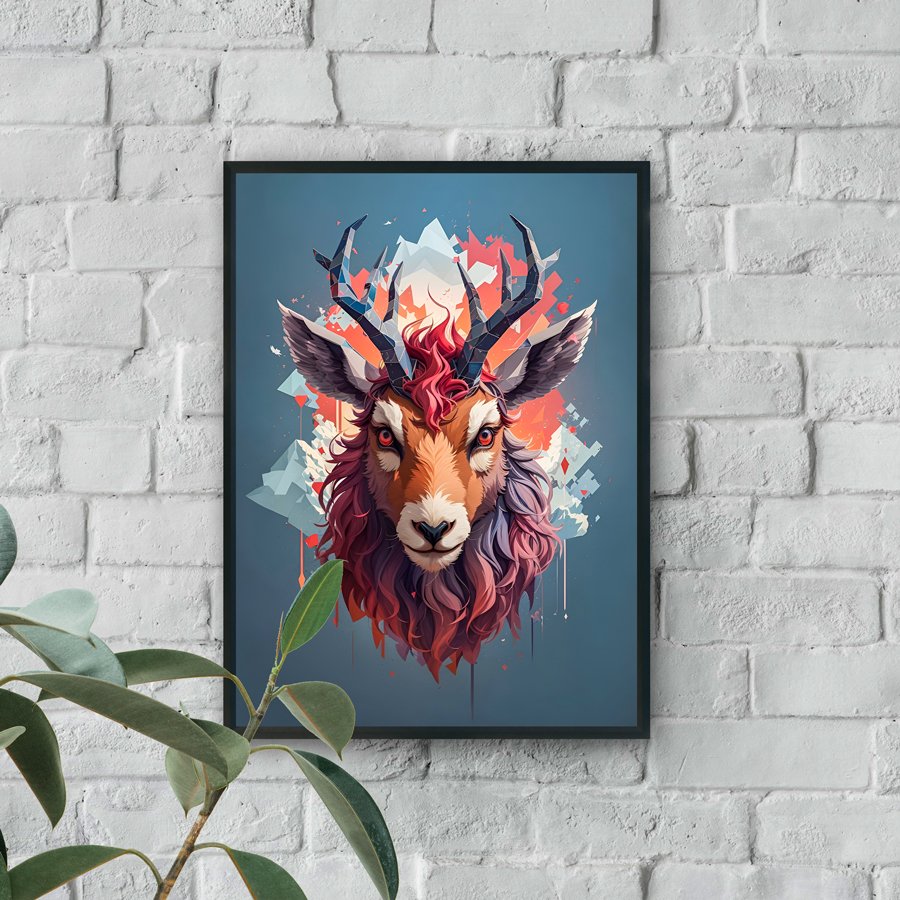 Abstract stag wall art with geometric accents and luxury wall decor styling
