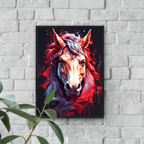 Abstract horse wall art in red and black luxury wall decor style