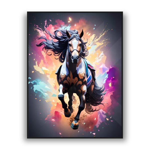 Abstract galloping horse wall art with vibrant colors and luxury wall decor style
