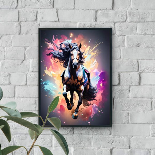 Abstract galloping horse wall art with vibrant colors and luxury wall decor style