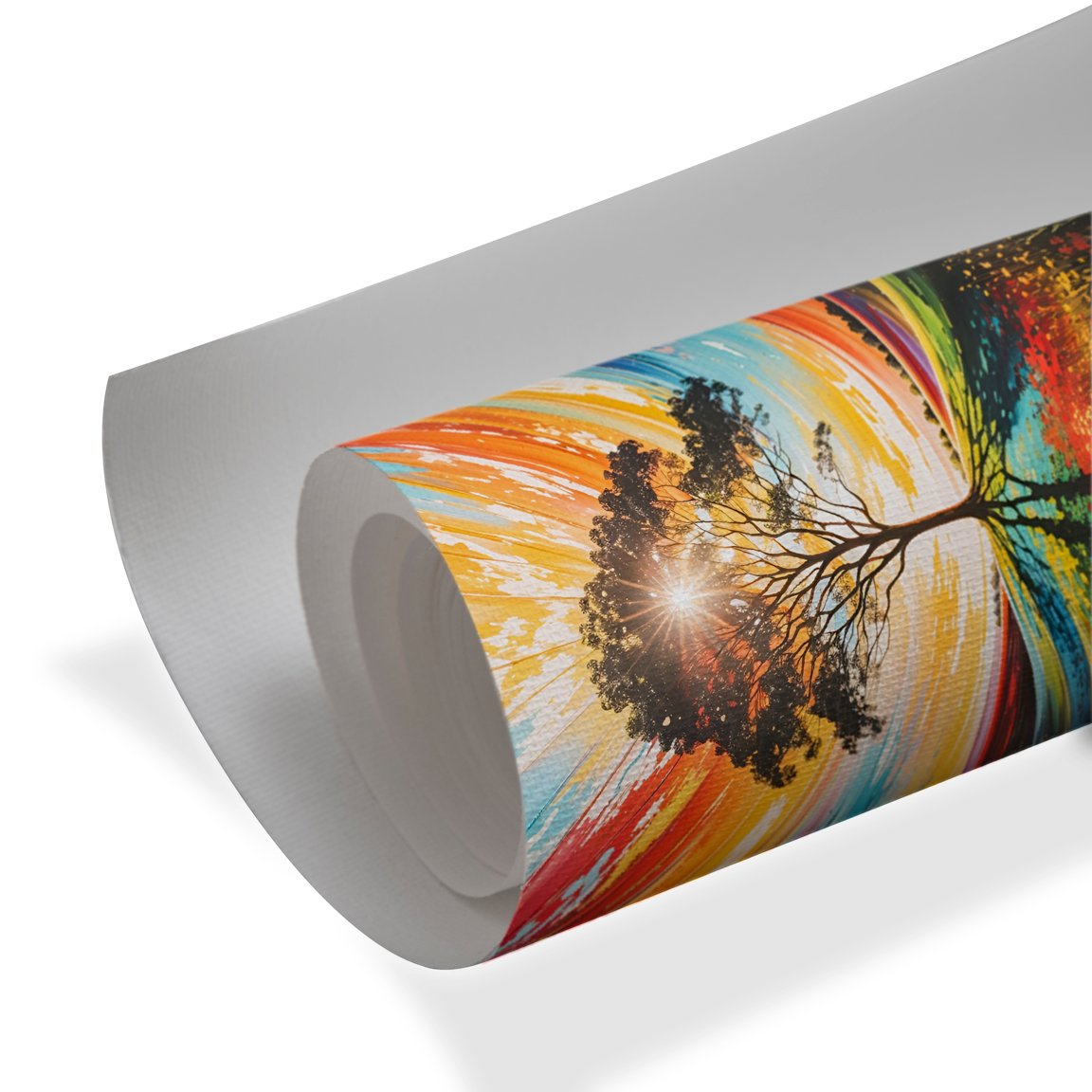 Colorful tree abstract wall art with radiant sunburst luxury wall decor style