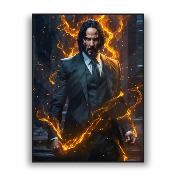 Modern wall art of suited man surrounded by flames luxury wall decor style