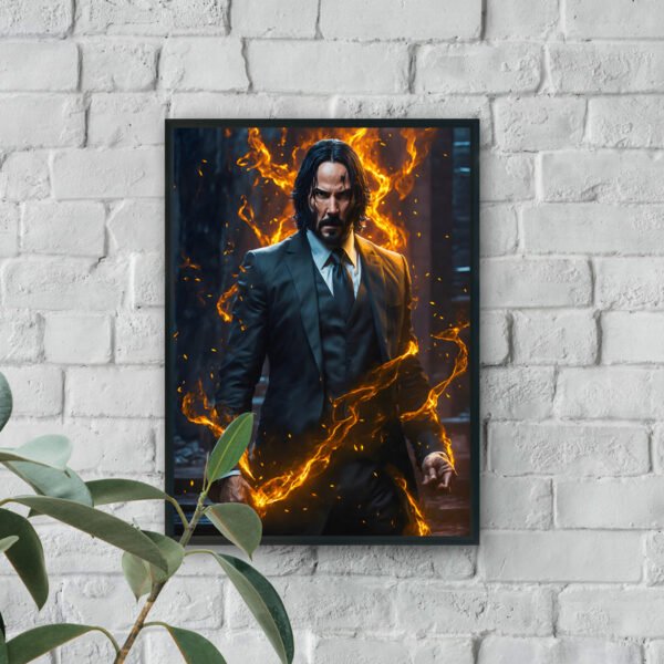 Modern wall art of suited man surrounded by flames luxury wall decor style