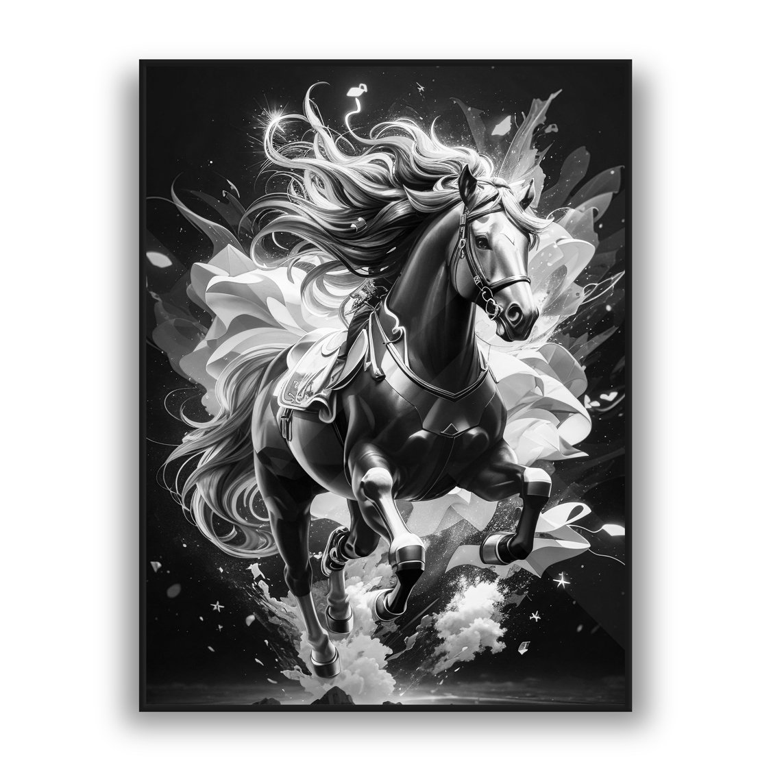 Monochrome horse modern wall art with elegant luxury wall decor style