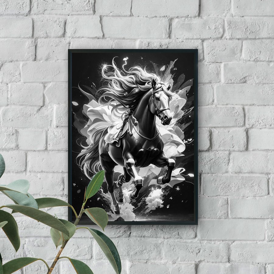 Monochrome horse modern wall art with elegant luxury wall decor style
