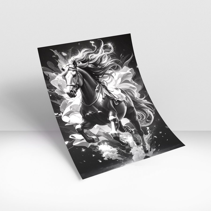 Monochrome horse modern wall art with elegant luxury wall decor style