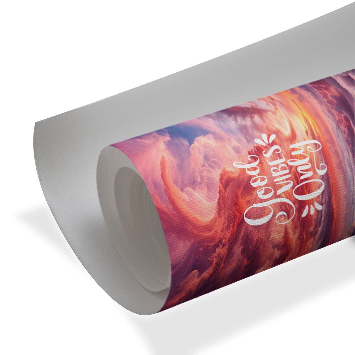 Sunset sky wall art with Good Vibes Only text luxury wall decor style