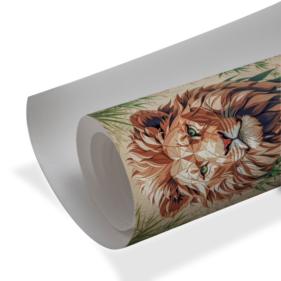 Geometric lion modern wall art with green eyes and luxury wall decor style