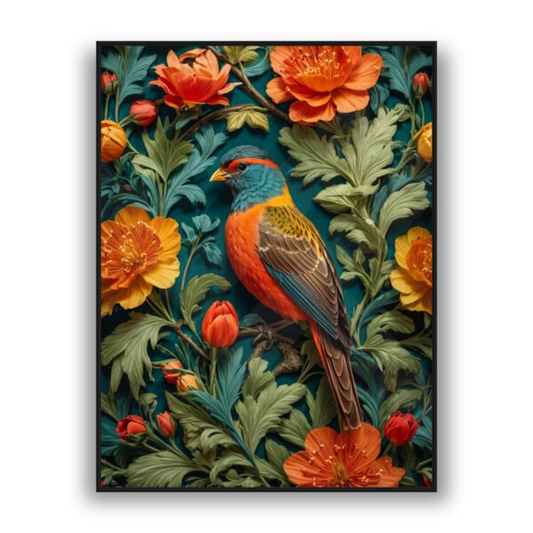 Colorful bird nature wall art with vibrant flowers luxury wall decor style