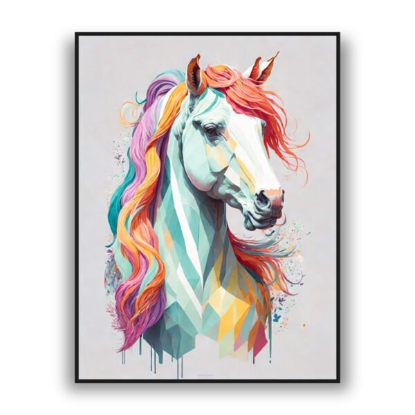 Pastel geometric horse abstract wall art with colorful mane luxury wall decor style