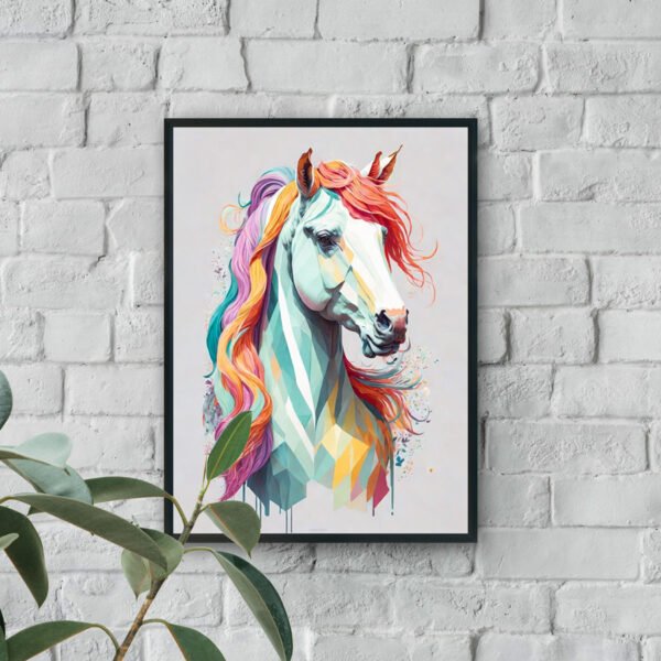 Pastel geometric horse abstract wall art with colorful mane luxury wall decor style