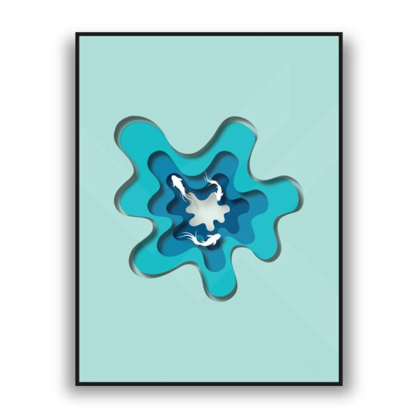 Minimalist koi pond abstract wall art in aqua tones luxury wall decor style