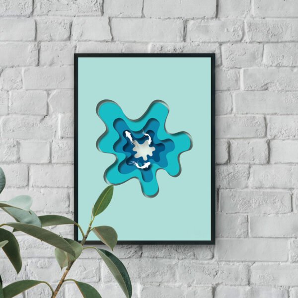 Minimalist koi pond abstract wall art in aqua tones luxury wall decor style