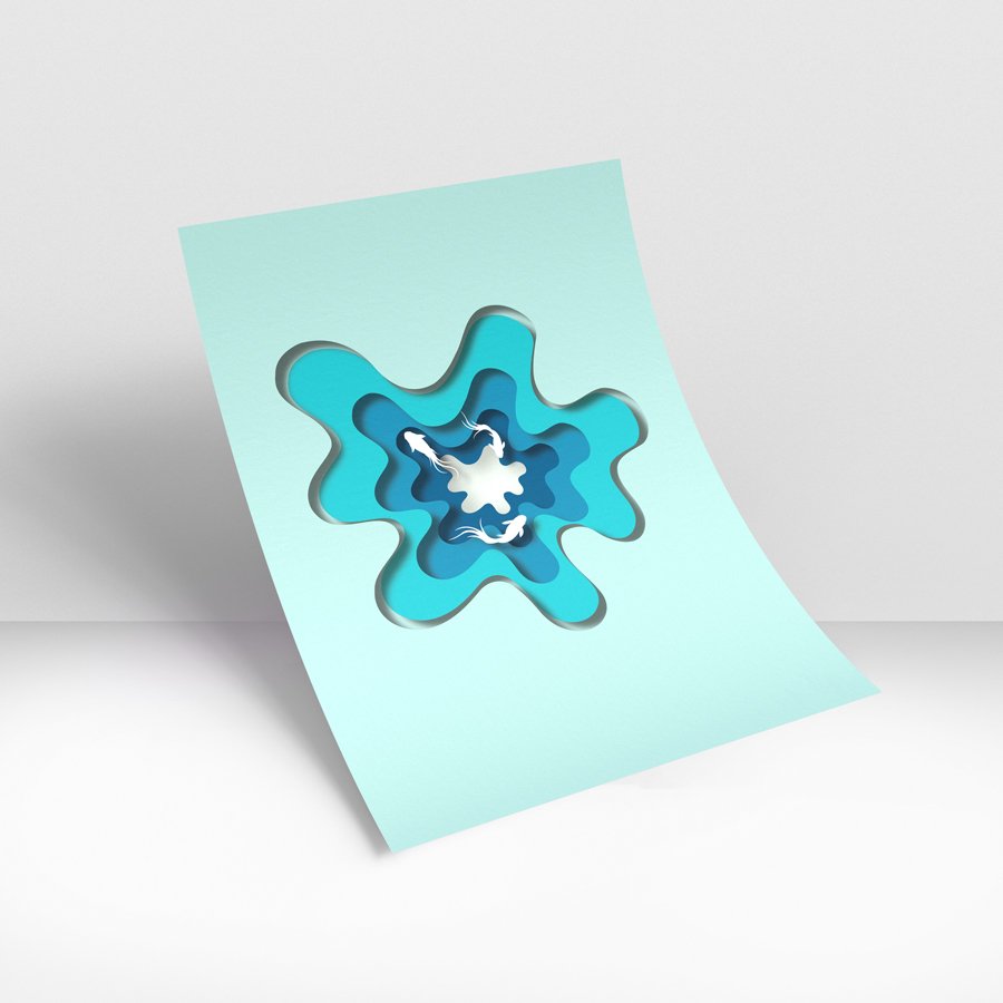 Minimalist koi pond abstract wall art in aqua tones luxury wall decor style