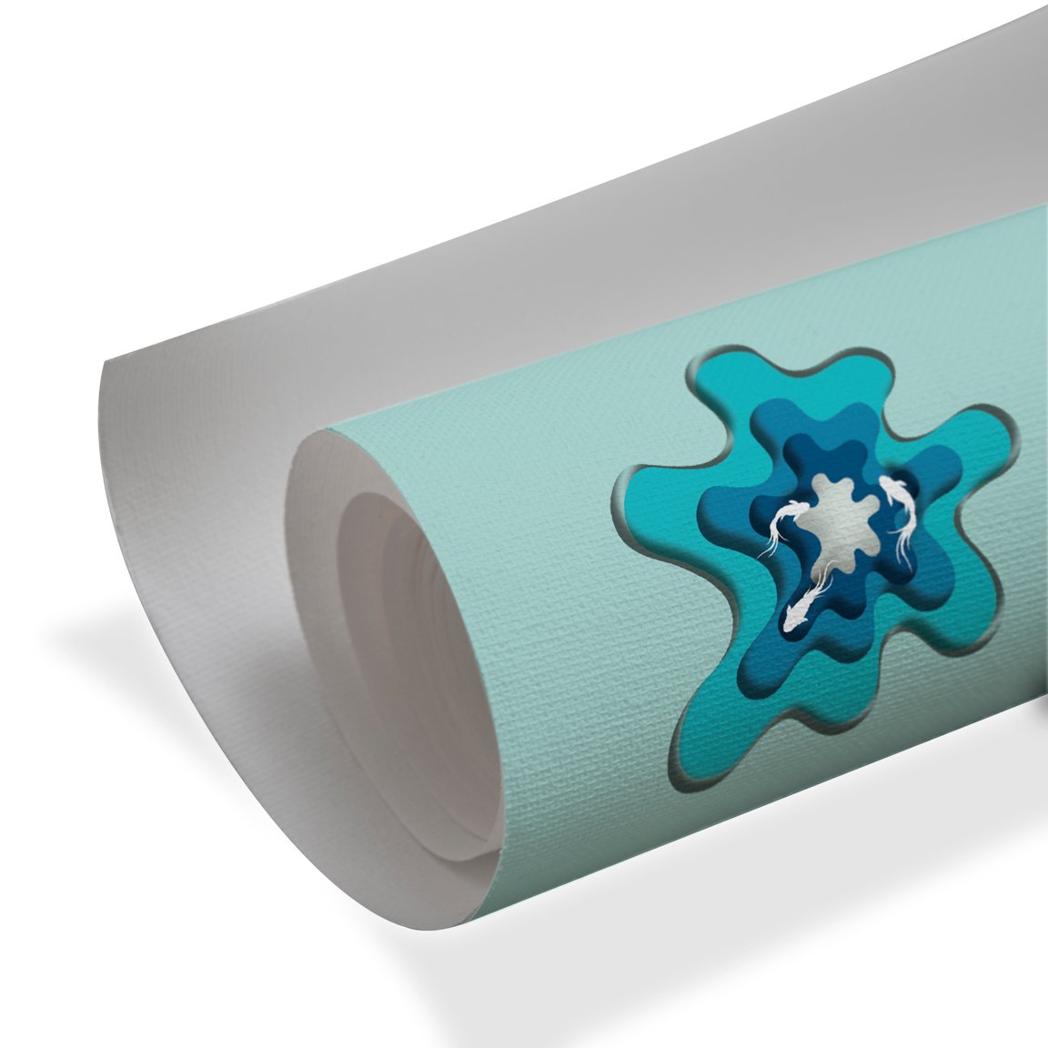 Minimalist koi pond abstract wall art in aqua tones luxury wall decor style