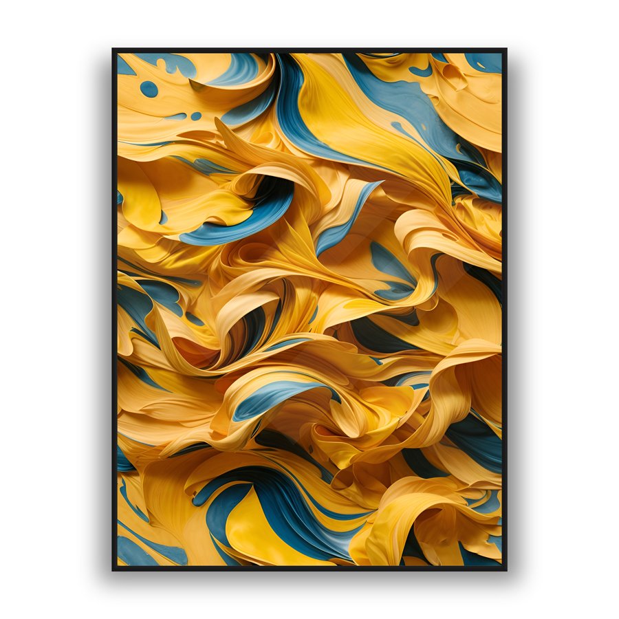 Gold and teal abstract wall art with flowing luxury wall decor design