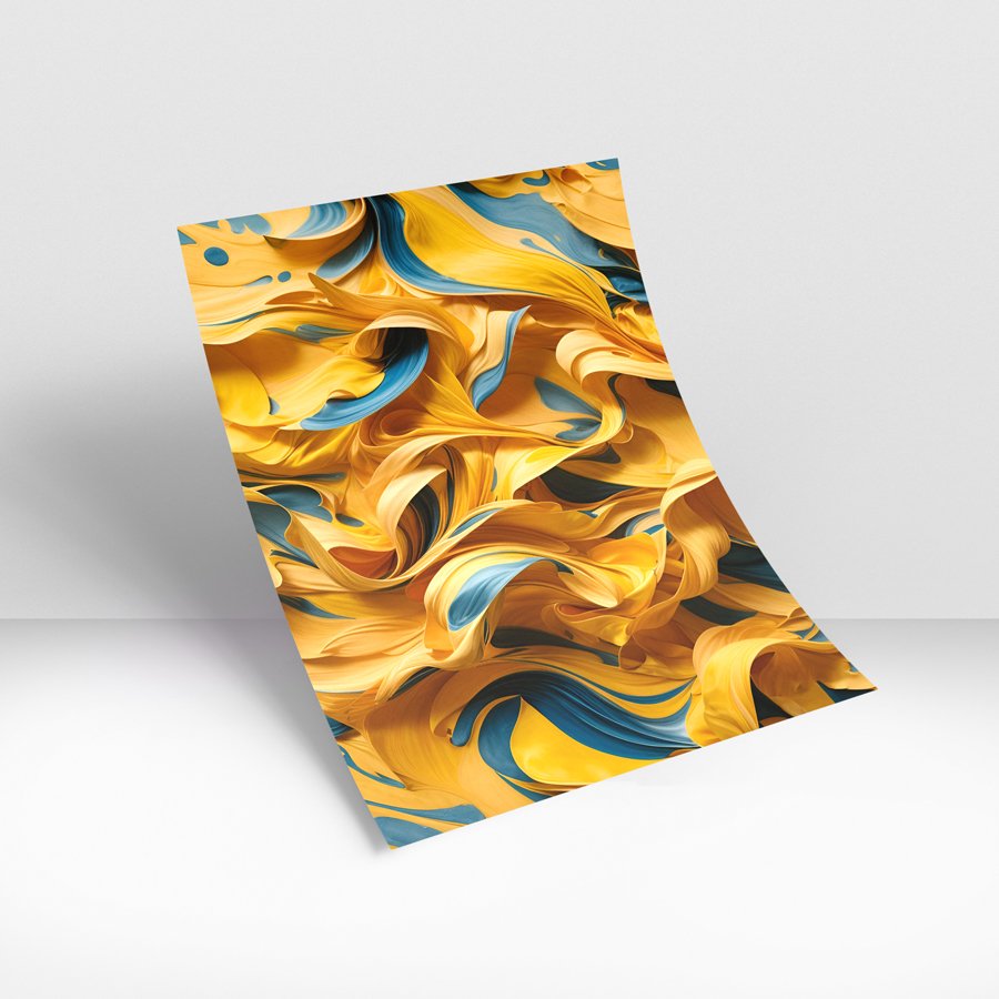 Gold and teal abstract wall art with flowing luxury wall decor design