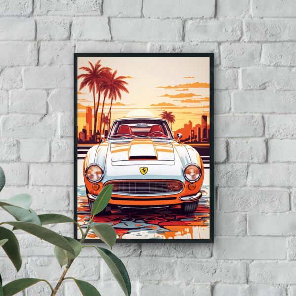 Retro supercar modern wall art with sunset skyline luxury wall decor style
