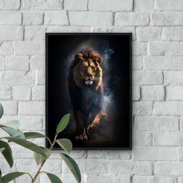 Majestic lion luxury wall art with dramatic lighting and dark modern decor style
