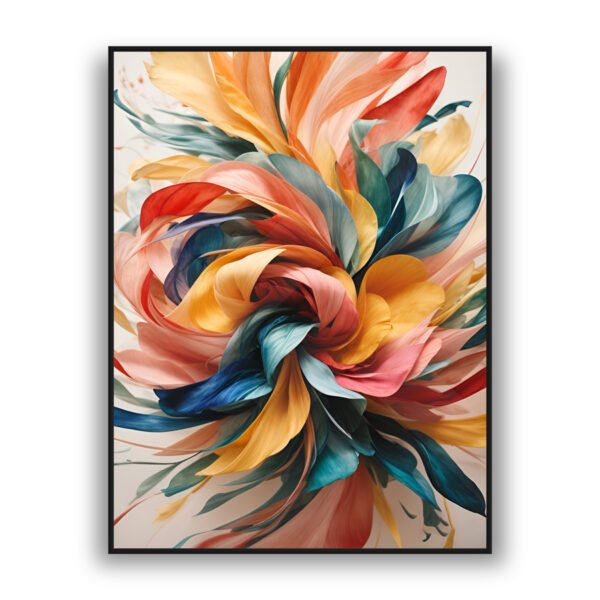 Abstract floral swirl luxury wall art with vibrant coral, teal, and gold tones for modern decor