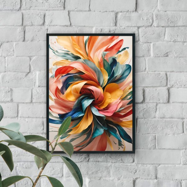Abstract floral swirl luxury wall art with vibrant coral, teal, and gold tones for modern decor