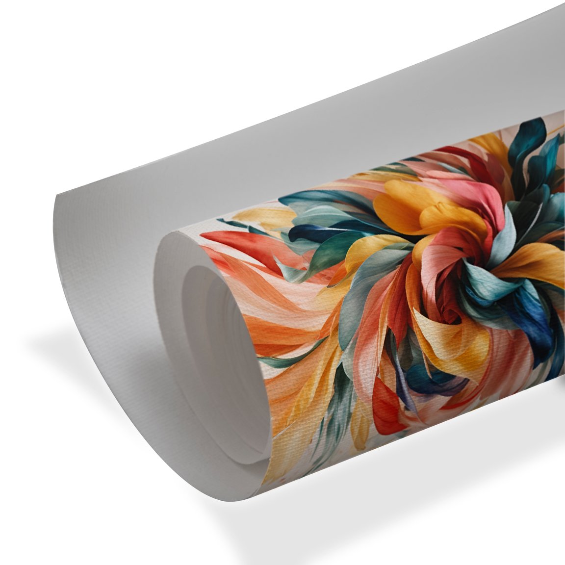 Abstract floral swirl luxury wall art with vibrant coral, teal, and gold tones for modern decor