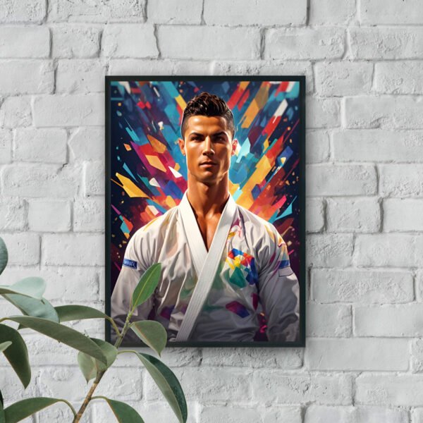 Martial arts champion portrait wall art with dynamic colorful abstract background for modern sports decor