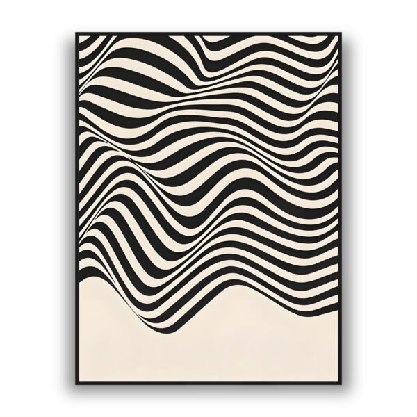 Modern abstract wall art with flowing black and ivory wave patterns creating a dynamic monochrome design.