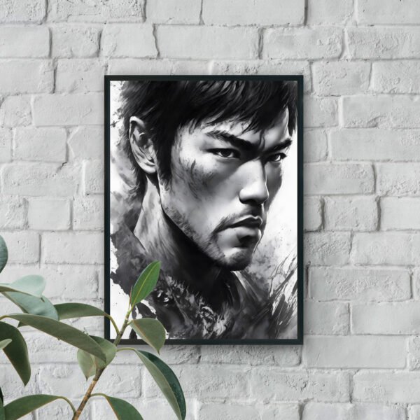 Black and white artistic portrait of a focused man with dramatic brushstroke textures and high-contrast shading.