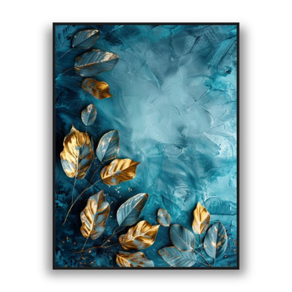 teal abstract background with gold botanical leaves luxury nature wall art modern wall decor