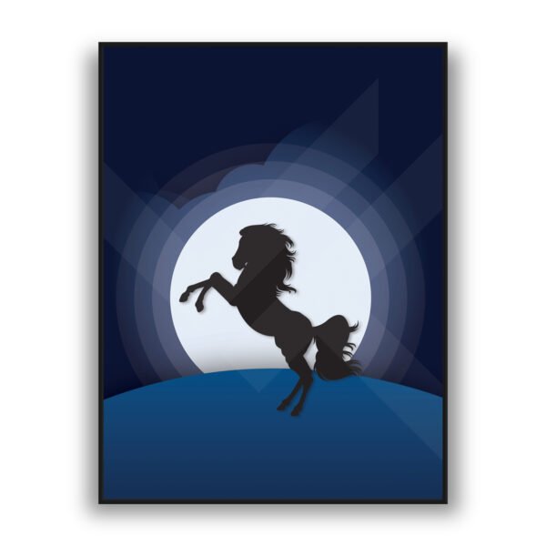 Rearing horse silhouette under moon modern luxury wall art design