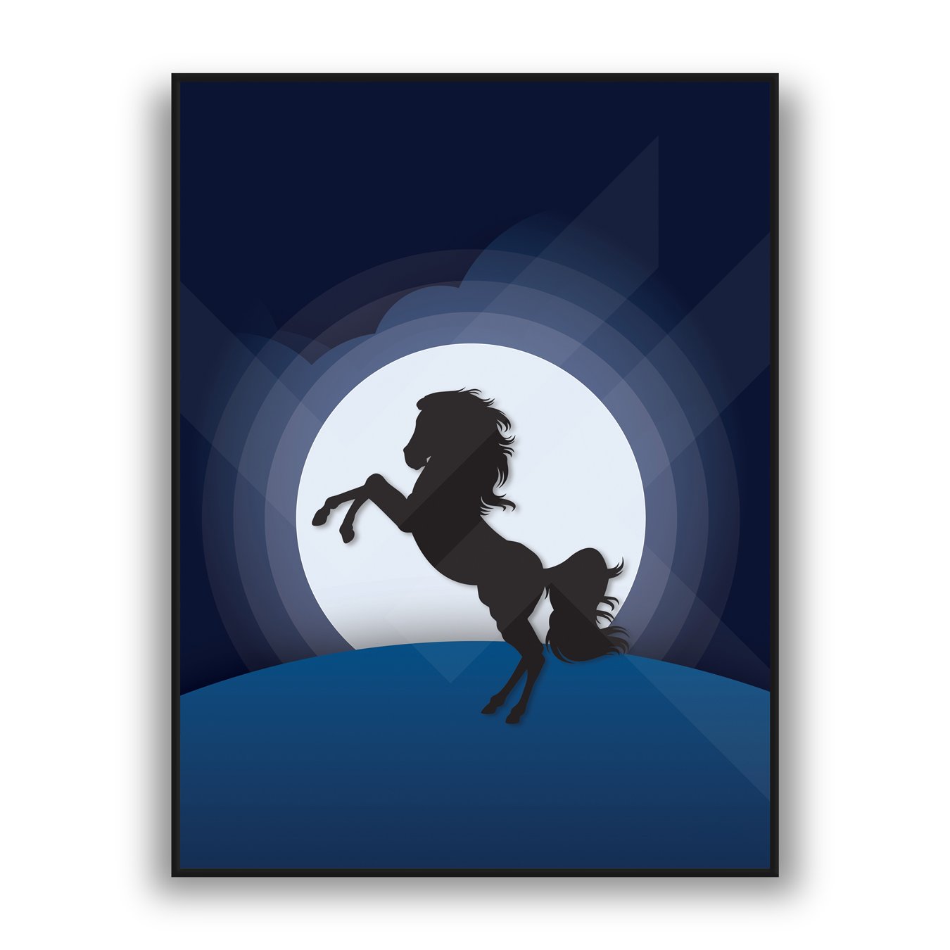 Rearing horse silhouette under moon modern luxury wall art design