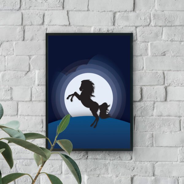 Rearing horse silhouette under moon modern luxury wall art design