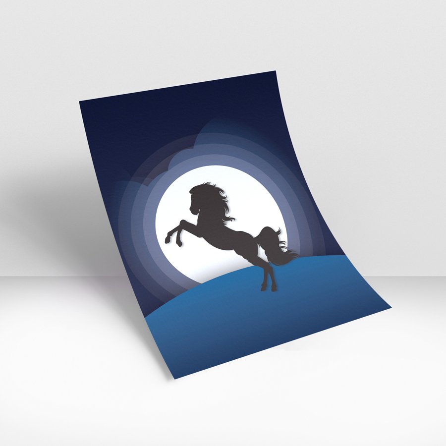 Rearing horse silhouette under moon modern luxury wall art design