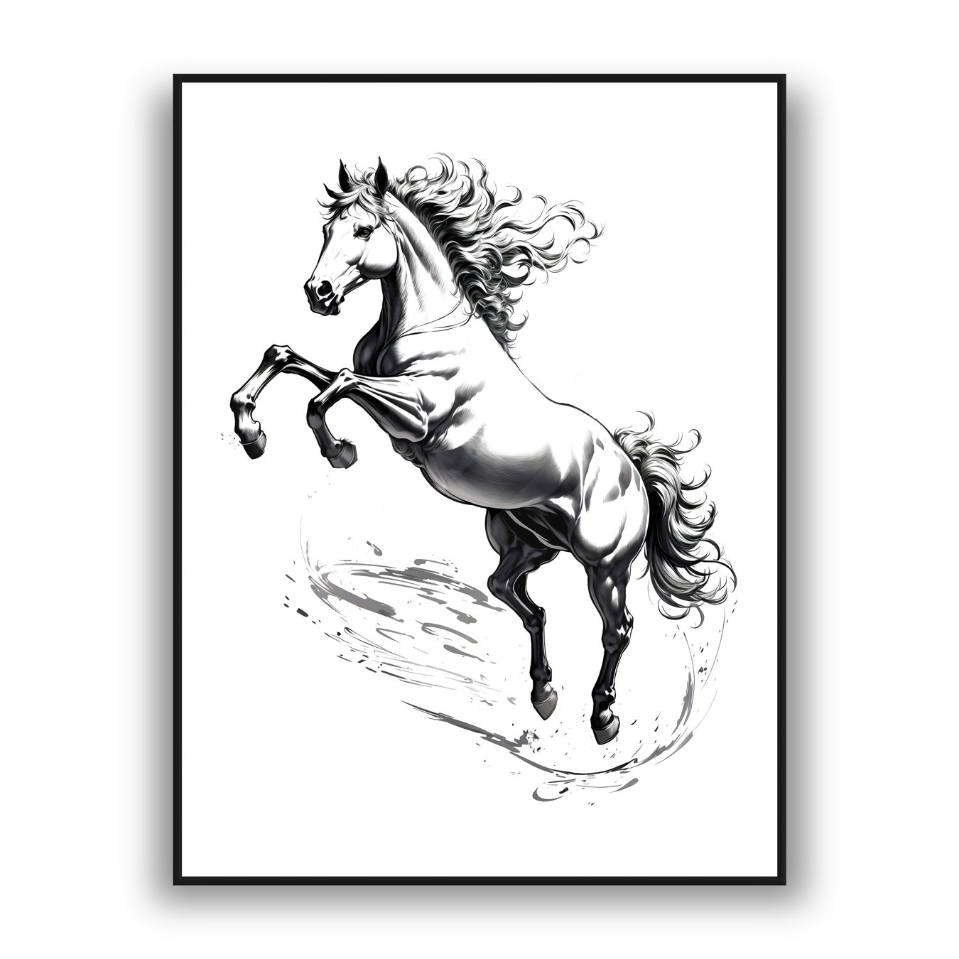 Black and white rearing horse modern luxury wall art design