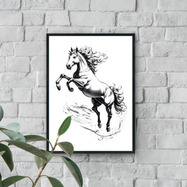 Black and white rearing horse modern luxury wall art design