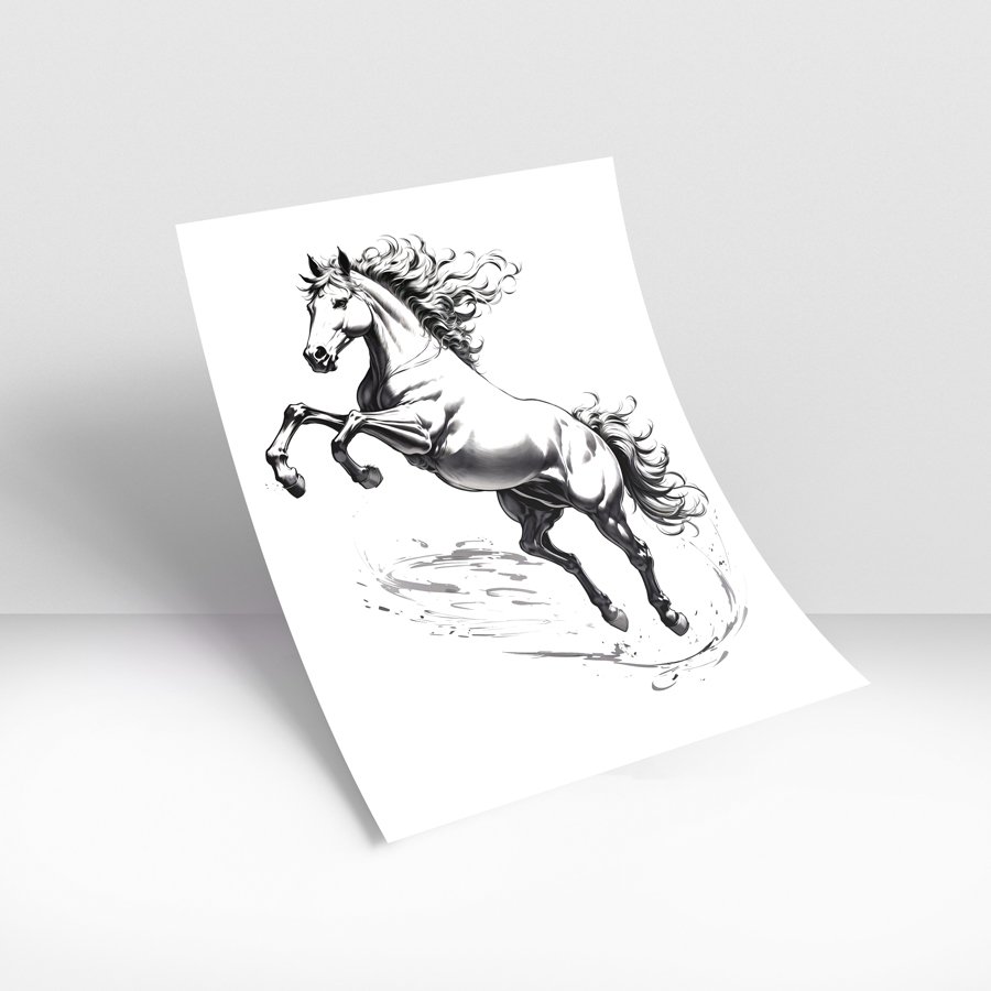 Black and white rearing horse modern luxury wall art design