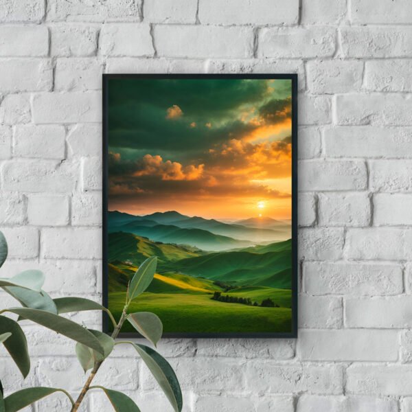 Green rolling hills at sunset nature luxury wall art