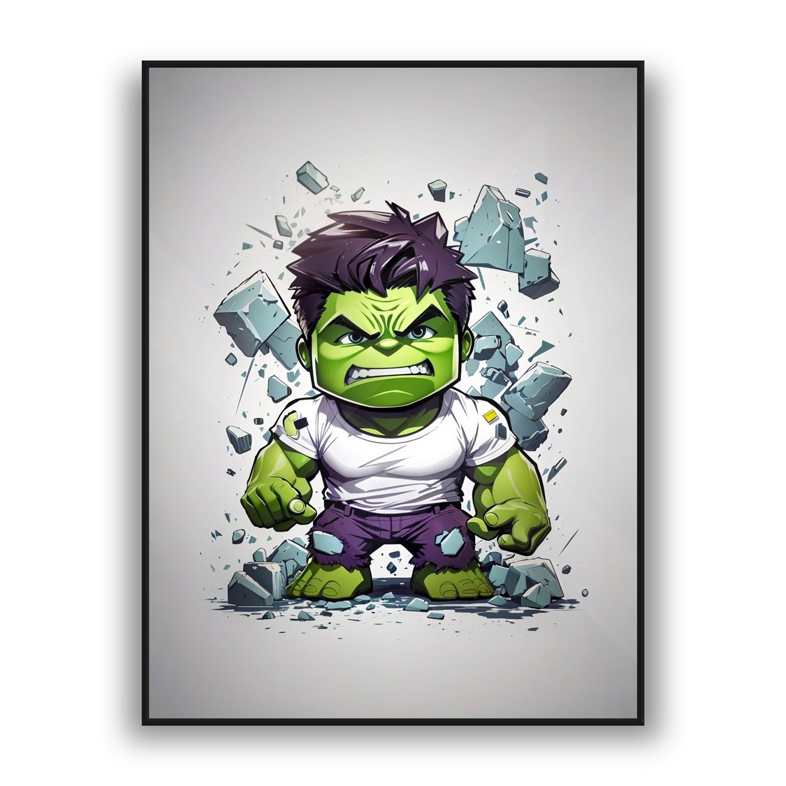 Green superhero comic style modern wall art with shattered debris