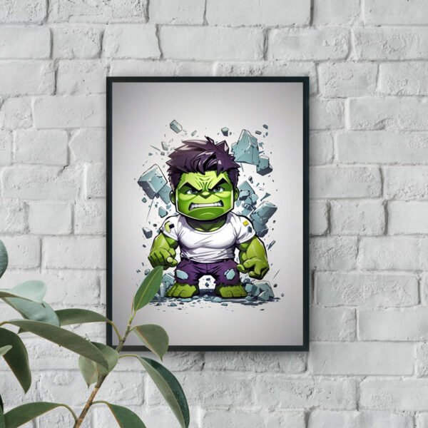 Green superhero comic style modern wall art with shattered debris