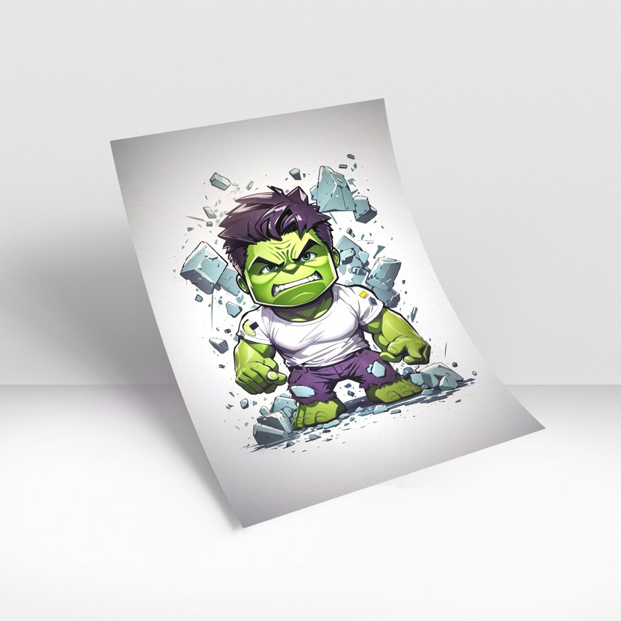 Green superhero comic style modern wall art with shattered debris