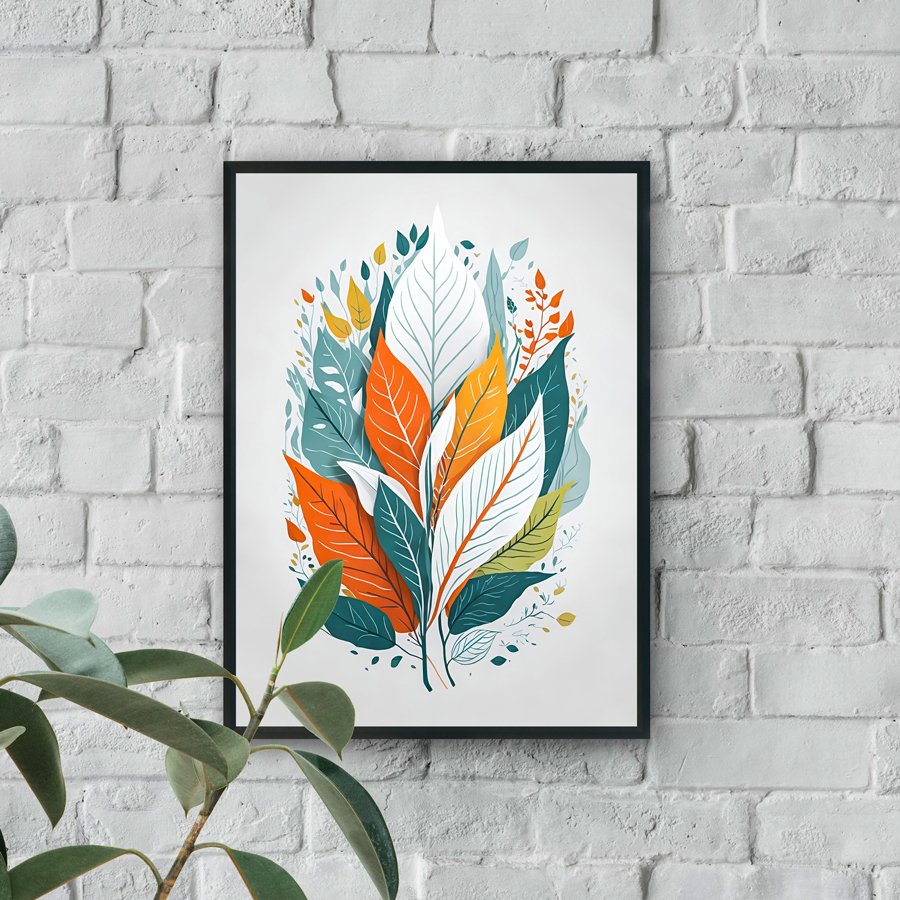 Colorful abstract leaves botanical modern luxury wall art design
