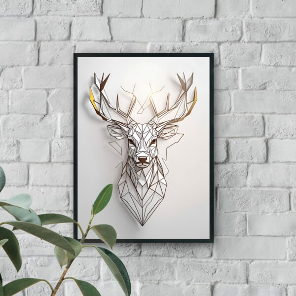 Geometric deer head modern luxury wall art with gold accents