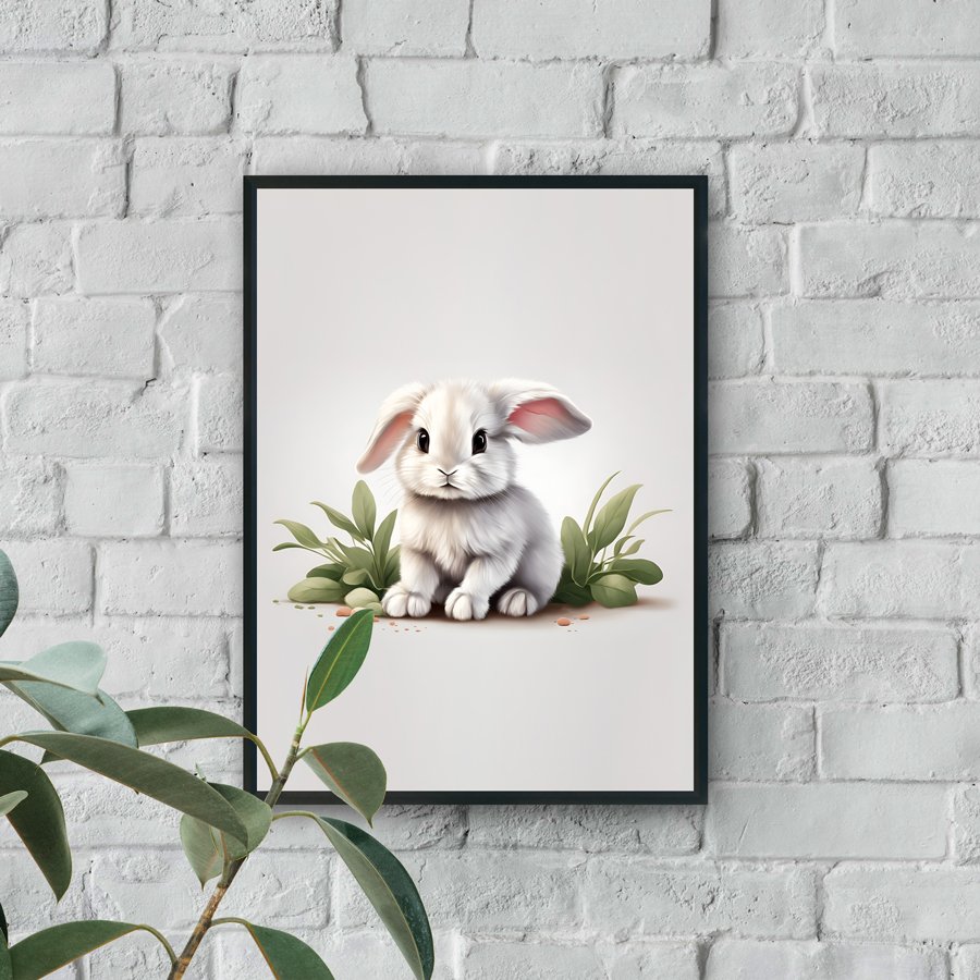 White bunny minimalist modern luxury wall art design