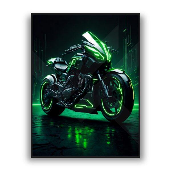 Futuristic neon green motorcycle modern luxury wall art design