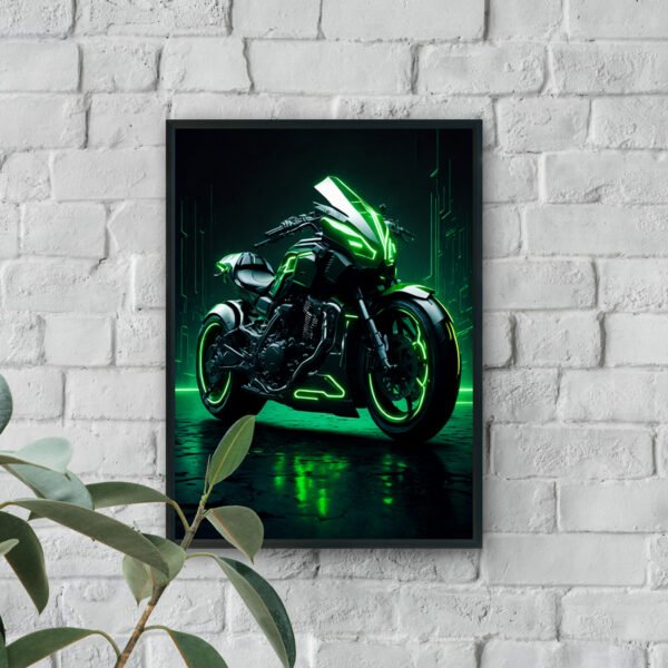 Futuristic neon green motorcycle modern luxury wall art design