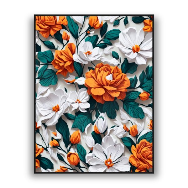 Orange and white floral abstract modern luxury wall art design