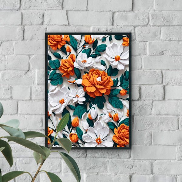 Orange and white floral abstract modern luxury wall art design